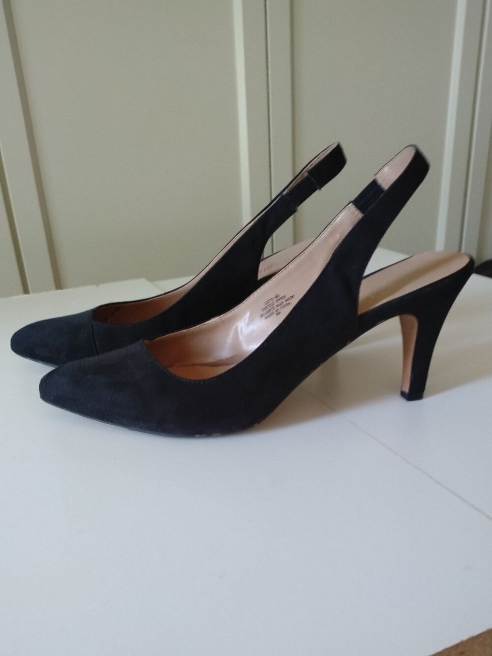 Kelly & Katie Black Vegan Suede Sling-Back Heels, 8.5